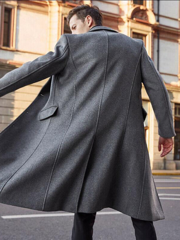 Men's Long Woolen Windbreaker Woolen Coat